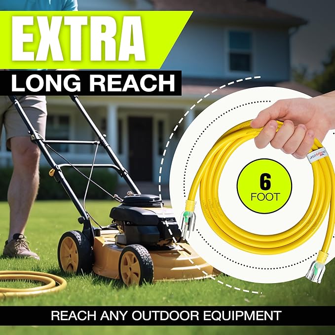 6ft Outdoor/Indoor Extension Cord 12/3 Gauge Extra Heavy Duty 3 Prong SJTW, Waterproof, ETL Listed, Flexible Cold-Resistant Long Power Cord,15A 125V 1875W, Yellow by LifeSupplyUSA