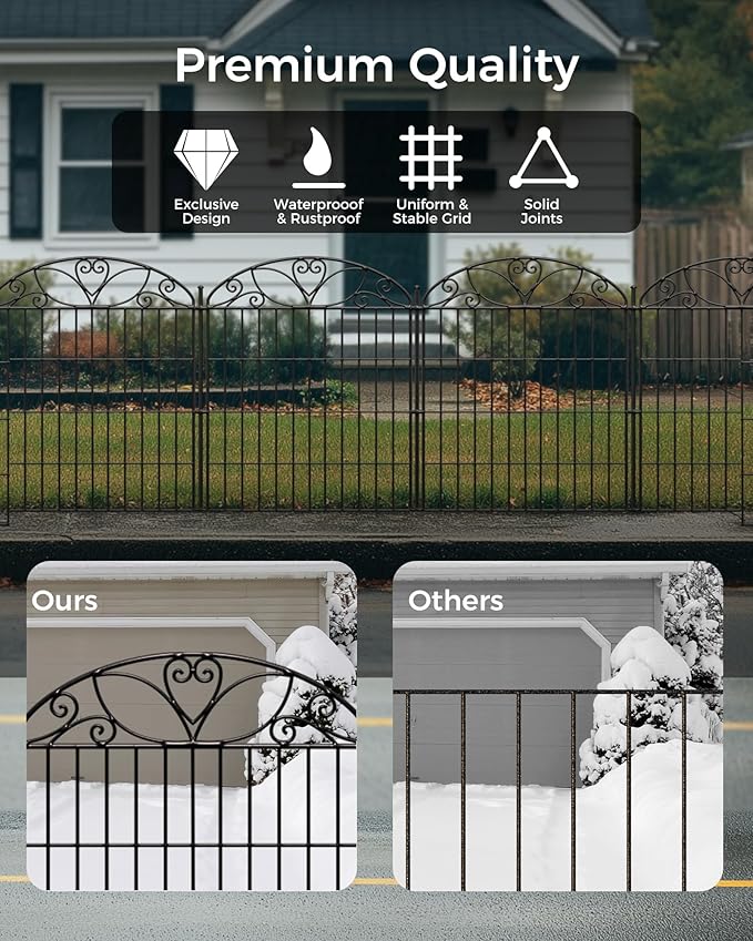 10 Panels No Dig Decorative Outdoor Garden Fence, 40 in(H) X 23.6 ft(L) Animal Barrier Fencing, Rustproof Portable Fence, Temporary Dog Fence Outdoor for Yard, Outside, Backyard, Patio