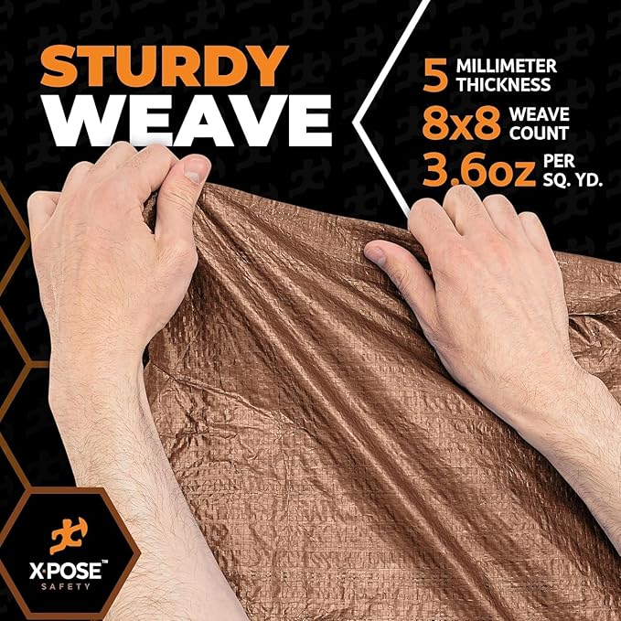 Multipurpose Protective Cover Brown Poly Tarp 6' x 8' - Bulk Half Pallet (840 Pack) Durable, Water Resistant, Weather Resistant - 5 Mil Thick Polyethylene - by Xpose Safety