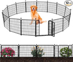 ADAVIN 32 in(H) Garden Fence with Low Threshold Door, 12 Panels Total 26.6 Ft(L) Tall Yard Fence for Dogs, Garden Fences Border, Black Iron Metal Heavy Duty Dog Fencing for Yard or Camping