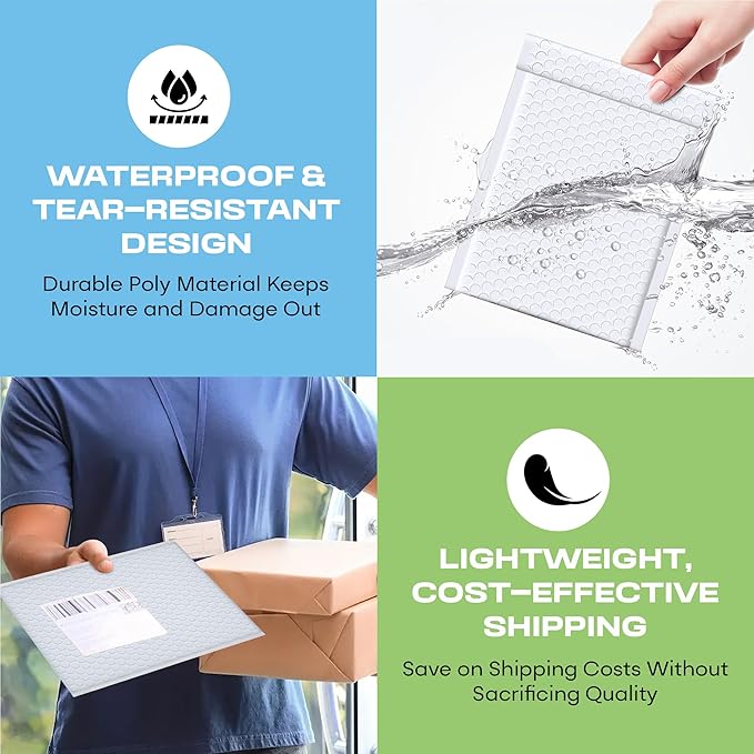 White Small Poly Bubble Mailers 6x10 inch #0 | Self Seal Padded Envelopes | Cushioned Bubble Mailer | Usable Size 6x9 | WaterProof | Lightweight mailing Shipping Bags | 500 Pack Bulk