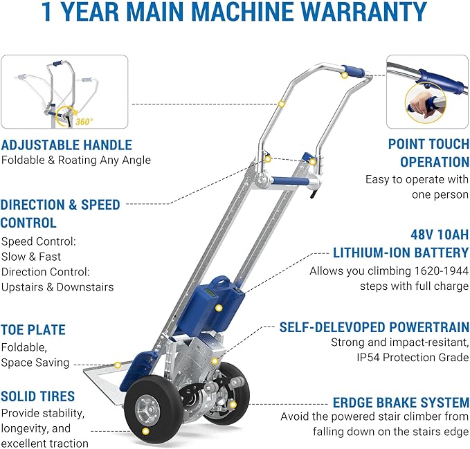 Electric Stair Climbing Dolly Hand Truck with Brake,Powered Stair Climbing Hand Trucks Dolly Cart for Moving,463lbs Capacity Heavy Duty Stair Climber(XSTO ZW7210GC)