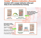 20g x 100 Packs Fonday Rechargeable Silica Gel Desiccant Packets Food Grade Fast Reactivate Desiccant Bags Moisture Indicating Orange to Green for Food Storage, Electronics, 3D Filament & Safes