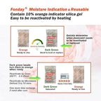 50g x 10 packs Fonday Rechargeable Silica Gel Desiccant Packets Food Grade Fast Reactivate Desiccant Bags Moisture Indicating Orange to Green