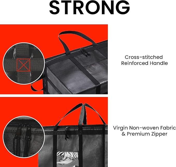 NZ home Insulated Cooler Bag and Food Warmer (3XL, 10-Pack) for Delivery & Grocery Shopping with Zippered Top, Black