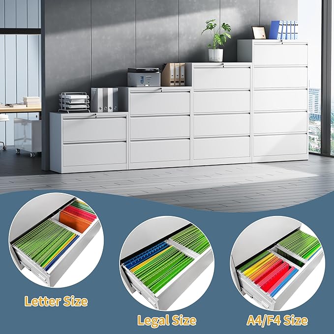2 Drawer File Cabinet with Lock, Lateral Filing Cabinets,Metal Storage Filing Cabinets for Home Office, Heavy Duty File Cabinet for Letter/Legal/A4/F4 Size, Amssebly Required, White
