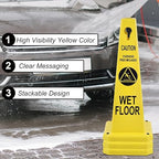 OrangeStar 4-Pack Wet Floor Caution Cones, Yellow Four Sided Bilingual Warning Message Safety Traffic Cones with Heavy Rubber Base for Indoor/Outdoor Use