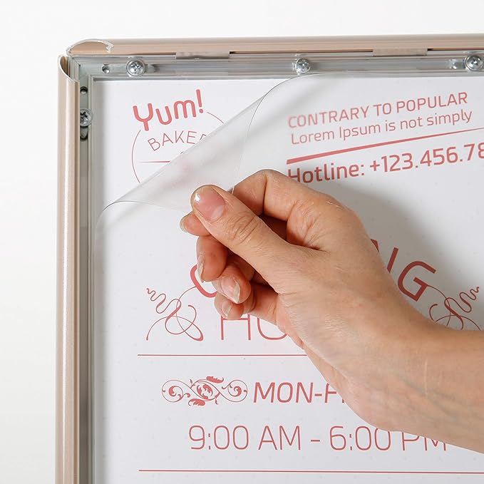 M&T Displays Curved Menu Board, 8.5x11 Pedestal Sign Holder Pale Rose Floor Standing Aluminum Front Loading Easy Open Poster Message Advertisement Holder For Restaurant Cafe Hotel