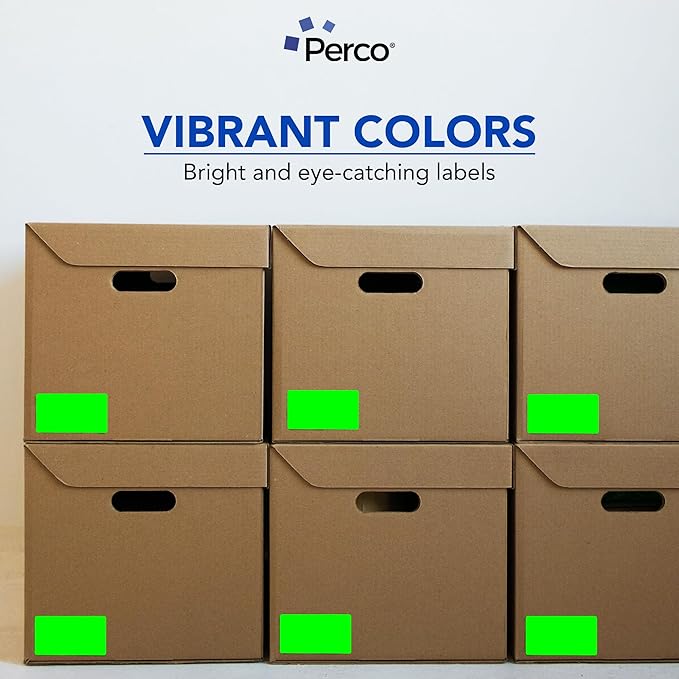 Perco Fluorescent Green Labels 3x5 Inch 500 Stickers/Roll with Easy Peel Perforation and Strong Adhesion for Inventory Management, Color Coding, Moving Boxes, Retail, Organizing & Crafts – Made in USA