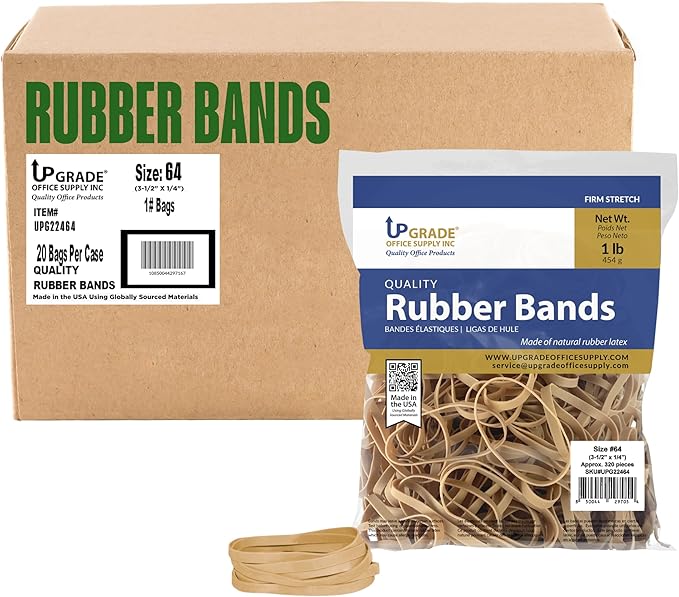 Upgrade Rubber Bands, Size 64, 1 lb Bags, 3-Pack, Made in USA