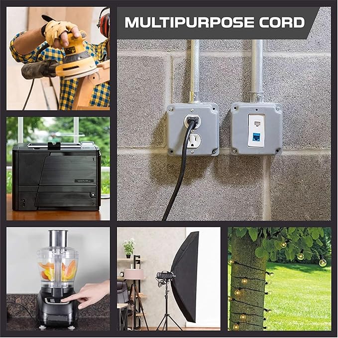 Outdoor Extension Cord Waterproof 25 FT, Black 14/3 SJTW Heavy Duty, Flexible 100% Copper 3 Prong Extension Cord for Lawn, Garage,UL Listed