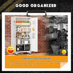 Greenvelly 72" Metal Storage Cabinet with Wheel and Pegboard, Lockable White Metal Garage Cabinets with 2 Doors and 4 Adjustable Shelves, Rolling Steel Tool Cabinet for Garage, Home Office, School