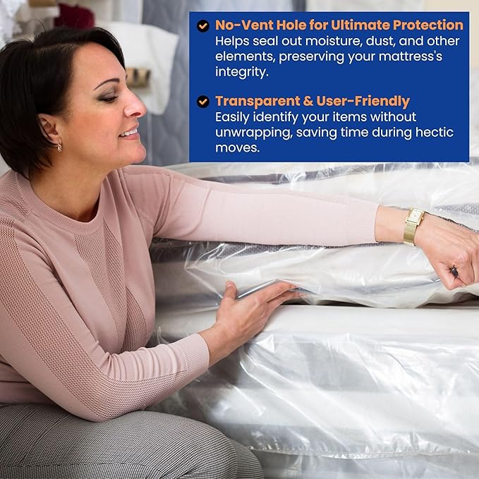 VICMORE Heavy Duty Mattress Bags 2-Pack - 4 Mil Plastic Covers for Moving & Storage, Waterproof, Tear-Resistant Protector Fits Twin XL/Full XL Mattress & Box Spring (Odorless, Recyclable)