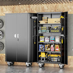 INTERGREAT Metal Storage Cabinet with Wheels, 72" Lockable Mobile Cabinets with Adjustable Shelves, Large Capacity Rolling Tall Cabinet with Casters for Home Office, Kitchen, Garage, School(Black)