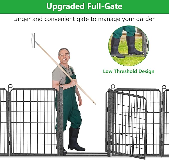 Decorative Garden Fence with Gate, 40 in(H) x 86 ft(L) Rustproof Metal Fence Panels No Dig Fence with Full Panel Gate, Dog Fence Outdoor for Yard, Animal Barrier Garden Fencing for Yard