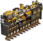 Large 49''W Power Tool Organizer Wall Mount | 620lbs Garage Storage Rack with 12 Cordless Drill Holder | 4-Tier Heavy Duty Utility Shelf for Battery Workshop Organization