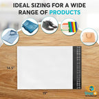 Shop4Mailers Glossy White Plastic Self Seal Poly Mailer Flat Bags Waterproof Shipping Envelope 2.1 Mil for Apparel, Clothes, Shirts, Books – Permanent Adhesive Seal 200 Pack (14.5x19)