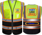 High Visibility Safety Reflective Vest with Pockets and Zipper Construction Hi Vis Work Vest(Yellow/Black M)