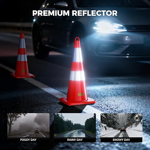 10 Pack 28 Inch Traffic Cones, from -22℉ to 131℉, MUTCD-Compliant Orange Safety Cone with Reflective Collar ＆ Extra Caution Tape for Parking Lot, Construction Work, Road Safety