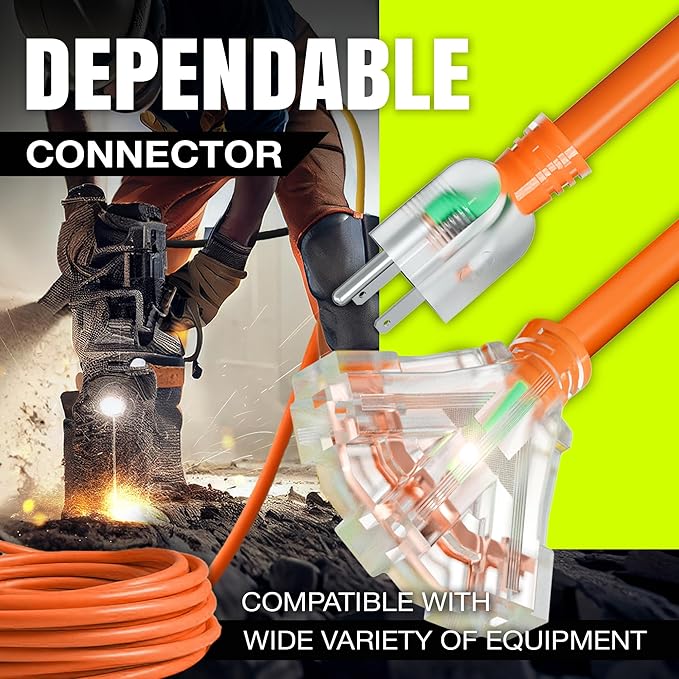 6ft Outdoor/Indoor Extension Cord 3-Outlet 12/3 Gauge Extra Heavy Duty ETL Listed, 3 Prong SJTW, Waterproof, Flexible Cold-Resistant Long Power Cord,15A 125V 1875W, Orange by LifeSupplyUSA