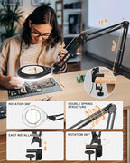 10X & 5X Magnifying Glass with Light, Ultra Long Swing Arm, 5 Colors & 10 Brightness, Real Glass Lens Large Magnifying Lamp for Craft Painting Workbench Jewelry Making Hobby Close Work (White)