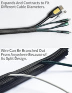 Cable Management Split Wire Loom Sleeve - Cord Hider & Protector for Desk, Pet Chew Proof, Wire Cover Organizer, Flexible Tube for Wires and Cables (1/2 Inch 12FT, Black)