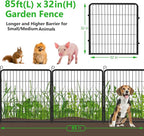 Decorative Metal Garden Fence with Gate Dog Fence Outdoor for Yard, 32in(H) x 85Ft(L) No Dig Fence 32 Panels Fencing for Dogs Animal Barrier Garden Fencing for Yard, Patio, Flower Bed