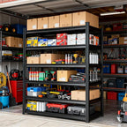 Storage Shelves, Garage Metal Shelving Unit, Adjustable, Double-Layer Column with Reinforced Ribs, Heavy-Duty, Capable of Bearing 600-3600 lbs (Black, 47''W*24''D*77''H, 6-Tier)