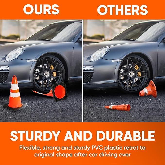Pyle 18" Traffic Cones 12-Pack, High-Visibility Orange Safety Cones for Parking, Roadwork, Construction and Sports Training, Stackable Design with Heavy-Duty PVC Base, Weather-Resistant