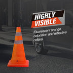 RoadHero 18 Inch 2 Pack Collapsible Traffic Safety Cones, Multi Purpose Pop-up Cones with Reflective Collar for Road Safety, Orange Cones for Driving Training, Parking Lots
