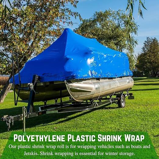 FPS Polyethylene Shrink Wrap - 7 mil Boat Shrink Film for Heat Gun, Industrial Protection and Storage, Blue, 17' x 20'