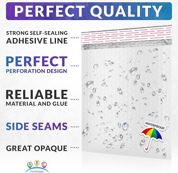 ABC PACK & SUPPLY Poly Bubble Mailers, 6.5 x 9 Inch. Pack of 300 White Padded Envelopes Self Seal. Tear-Proof Gift Bubble Envelopes. Waterproof Packaging for Small Business. Cushioning Book Mailers