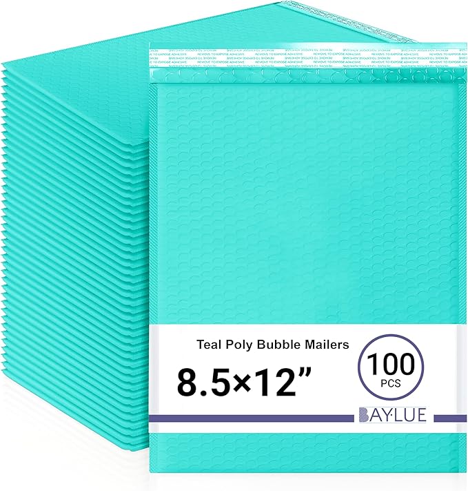 Teal 8.5x12 Inch Poly Bubble Mailers #2 |Self Seal Padded Envelopes | Air Cushioned Bubble Mailer | Usable Size 8.5x11 Inch | 100 Pack Bulk | Waterproof | Lightweight Mailing Shipping Bags