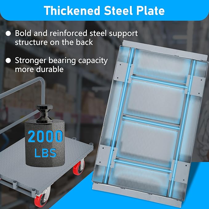 2 in 1 Panel Truck, 2000 LBS Panel Dolly Cart with 6" Swivel Casters and 36" x 24" Deck, Heavy-Duty Drywall Sheet Cart, Handling Wall Panel, Lumber for Garage, Warehouse (5.89 in (4 Side Handrails))