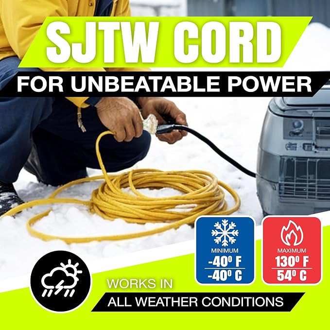 25ft Outdoor/Indoor Extension Cord 3-Outlet 12/3 Gauge Extra Heavy Duty ETL Listed, 3 Prong SJTW, Waterproof, Flexible Cold-Resistant Long Power Cord,15A 125V 1875W, Yellow by LifeSupplyUSA