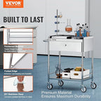 VEVOR Medical Cart, 2-Layer Stainless Steel Cart 220 lbs Weight Capacity, Lab Utility Cart with 360° Silent Wheels and a Drawer for Lab, Clinic, Kitchen, Salon