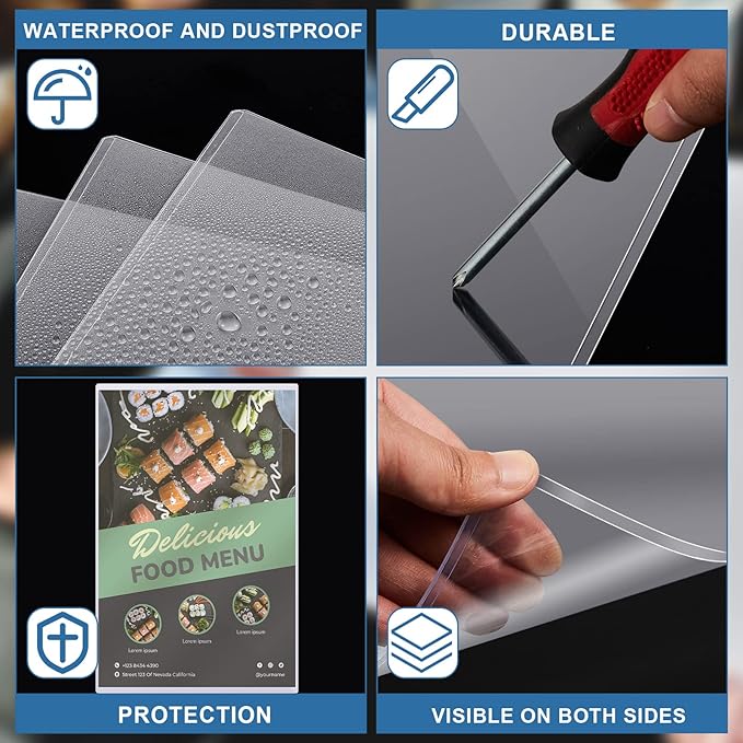 Henoyso 100 Pcs 11" x 17" Rigid Print Protectors, Heavy Duty Hard Plastic Sheet Page Protectors Crystal Menu Holder Clear Poster Sleeve Top Loading Frame for Magazine Photo Paper Poster Prints