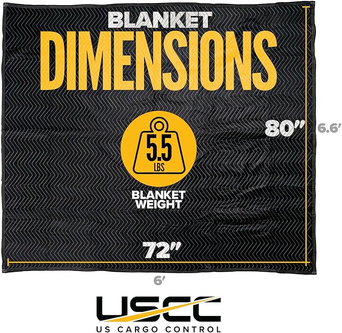 US Cargo Control Moving Blankets Heavy Duty 72"x80" 6-Pack, (65 lbs/doz), Heavy Duty Packing Blankets for Moving Furniture, Shipping, and Storage, Black Quilted Furniture Pads, MBDELUXE Econo Deluxe