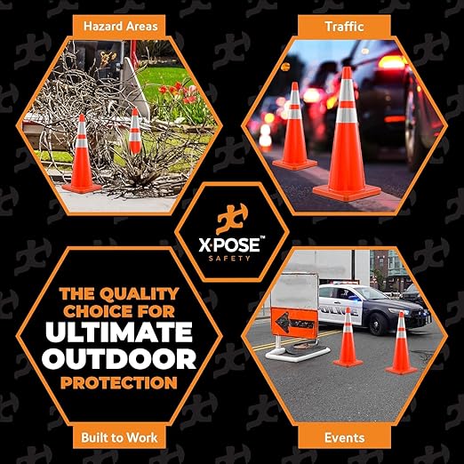 Xpose Safety 36 Inch Orange Traffic Cones Heavy Duty 12lb with 6" & 4" Collars - Bulk Full Pallet 243 Pack - Multipurpose PVC Plastic Safety Cone for Parking, Caution & Construction - MUTCD Compliant