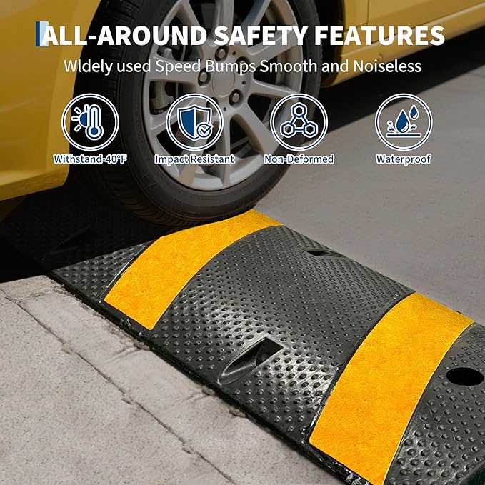 1 Pack 6FT Speed Bumps for Road, Heavy Duty 25,000 Lbs Capacity Traffic Rubber Speed Humps with 2 Channel Floor Cord Cover for Asphalt Concrete Gravel Driveway Road Cable Protector Ramp