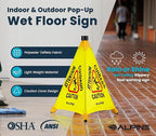 Alpine Caution Wet Floor Sign 6 Pack - Pop Up Slippery When Wet Sign, Wall Mounted Foldable Bilingual Yellow Safety Warning Caution Cone for Commercial & Office Use (20 Inches)