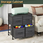4 Drawer Lateral File Cabinet, Mobile Filing Cabinet for Large Printer, Home Office Functional Small Office Storage Cabinet & Printer Stand, Fits Letter/A4, Charcoal Black Grain Print