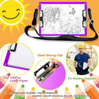 Aluminum Metal Clipboard with Detachable Adjustable Shoulder Strap A4 Double Clip Board Stainless Hangable w/Pen Holder Letter 9" x 12.6" for School Office Business Factory (Purple-with Strap, A4)