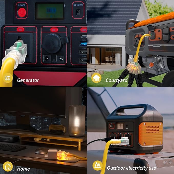 100 FT 10 Gauge Outdoor Extension Cord with Multiple Outlets Light Indicator, Flexible 3 Outlet Weatherproof Heavy Duty Extension Cord Waterproof Yellow, 15A 1875W 10AWG SJTW, ETL Listed
