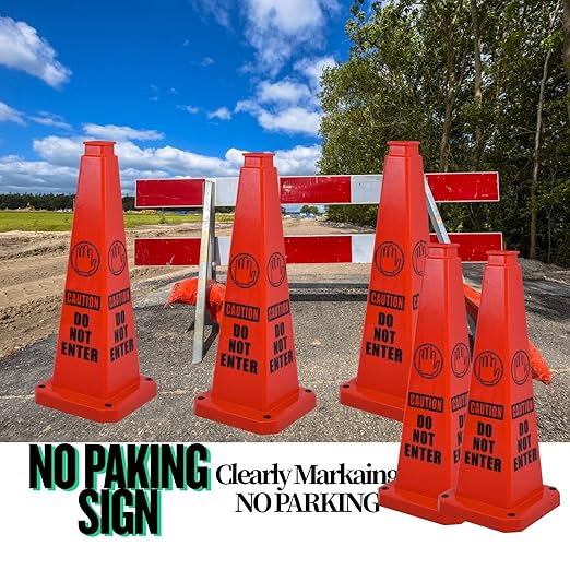 BESEA Caution Cone 6 Pack, 28" Caution Cone with Weighted Base, Red 4-Sided “Cantion Do NOT ENTER ” Warning Cone for Creation Area Driveways, Business Parking Lots, Garages, Indoor/Outdoor