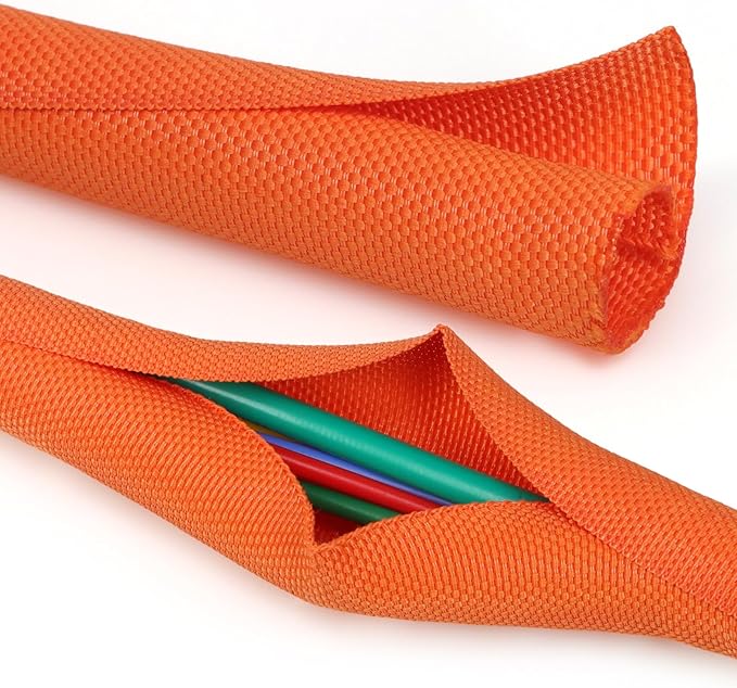 Split Braided Cable Sleeve，Flexible Wire Loom Tubing, Automotive Cord Protector Pet Proof, Cable Management for Computer TV Electric Wires Harness 16ft (Orange, 30mm（1-3/16")