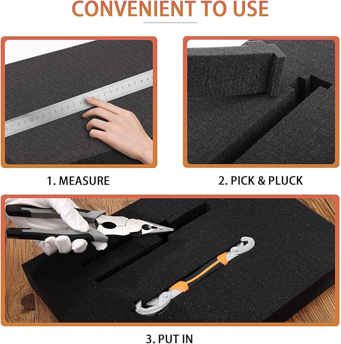 Pre-Cubed Pick & Pluck Foam Sheets - 4-Pack (12"x12"x2") Polyurethane Apart Insert Pads Liners for Toolboxes, Storage Drawer and Crafts