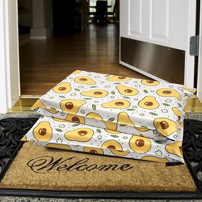 Poly Mailers 6x9 Inch 100 Pcs - Avocado printed Shipping Bags, 2.4mil Thickness, Waterproof and Tear Resistant Mailing Envelopes, Self-Sealing Packaging Bags for Small Business