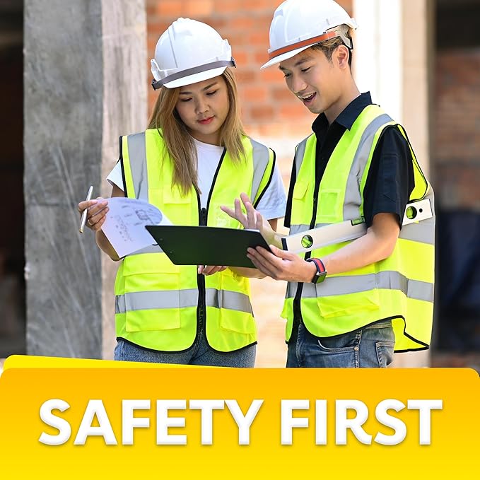 PeerBasics Safety Vest 5 Pack, Yellow, ANSI Class 2, Reflective, For Men Women Unisex, With Pockets Zipper, Breathable Mesh (Medium)