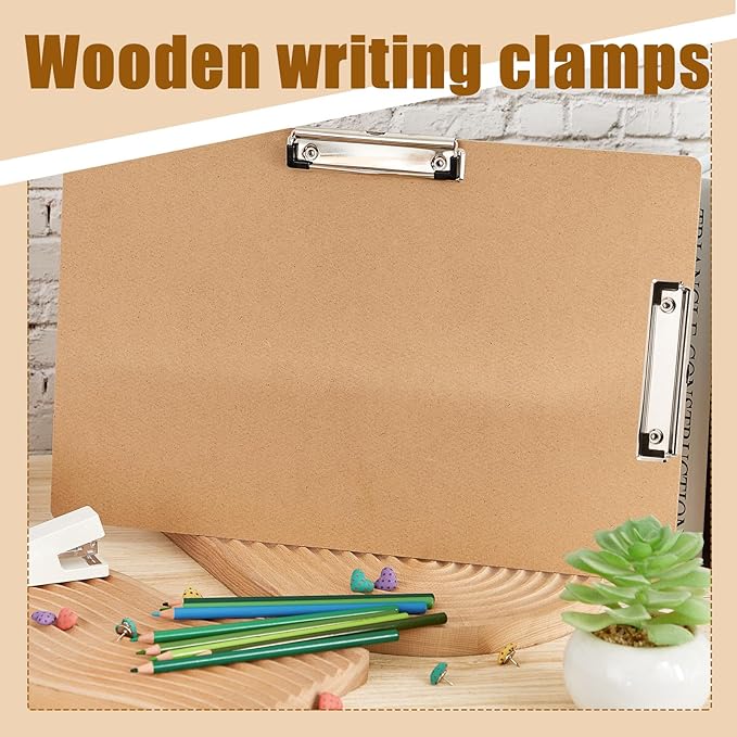 Henoyso 12 Pcs 11x17 Clipboard Wooden Lap Board with Low Profile Clip Brown Double Landscape Clip Hardboard Drawing Board Landscape Horizontal Large Clipboard for Desk Paper Sketching Art Supplies